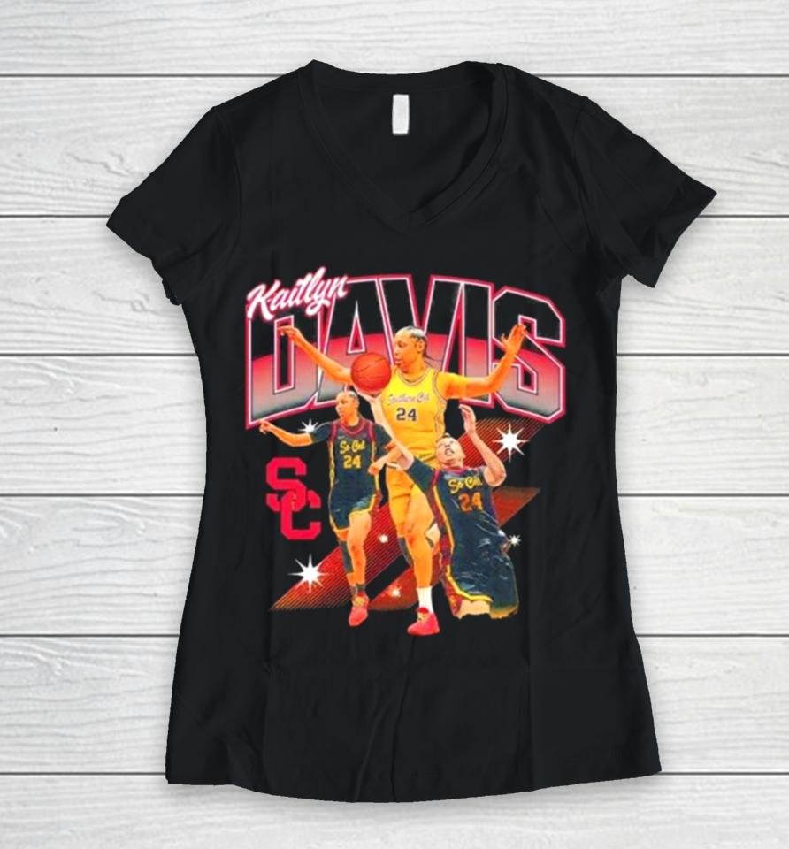 Usc Trojans 2024 Ncaa Women’s Basketball Kaitlyn Davis 2023 – 2024 Post Season Women V-Neck T-Shirt