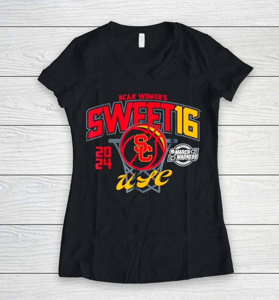 Usc Trojans 2024 Ncaa Women’s Basketball Sweet 16 March Madness Women V-Neck T-Shirt