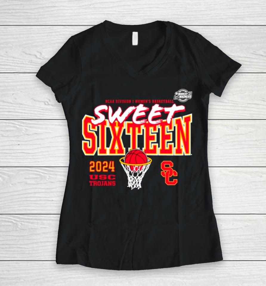 Usc Trojans 2024 Ncaa Women’s Basketball Tournament March Madness Sweet 16 Fast Break Women V-Neck T-Shirt
