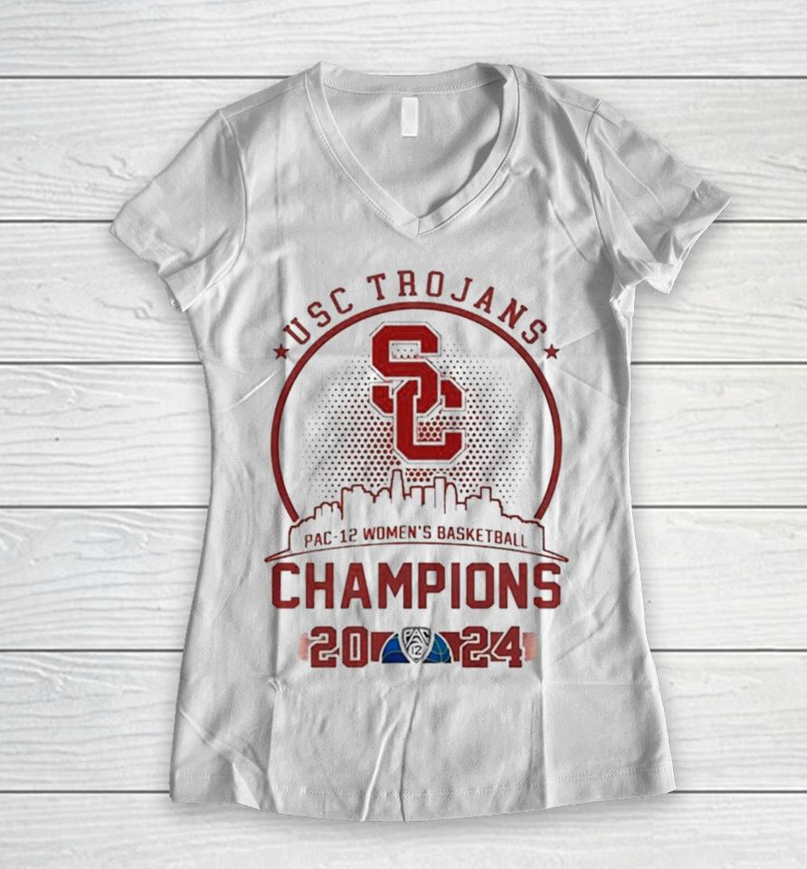 Usc Trojans 2024 Pac 12 Champions Women V-Neck T-Shirt