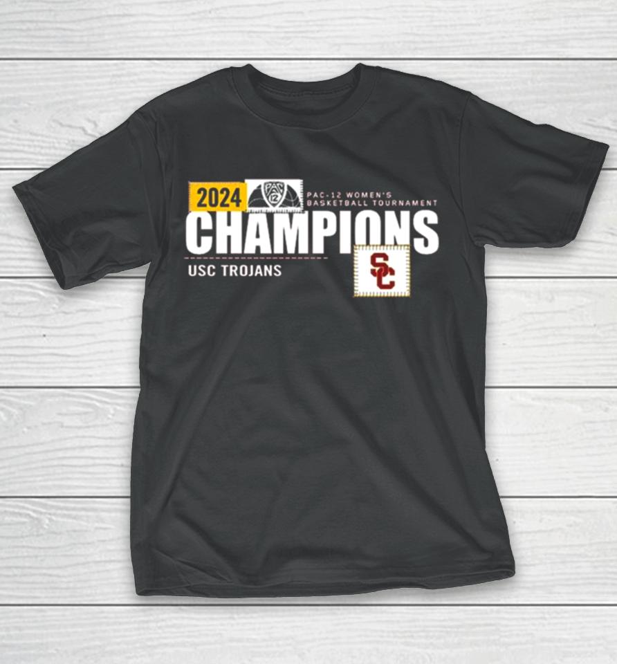 Usc Trojans 2024 Pac 12 Women’s Basketball Conference Tournament Champions Locker Room T-Shirt