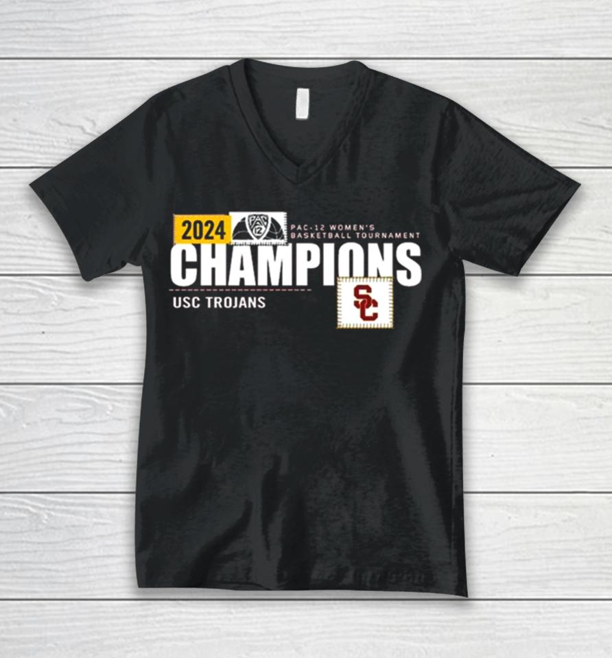 Usc Trojans 2024 Pac 12 Women’s Basketball Conference Tournament Champions Locker Room Unisex V-Neck T-Shirt
