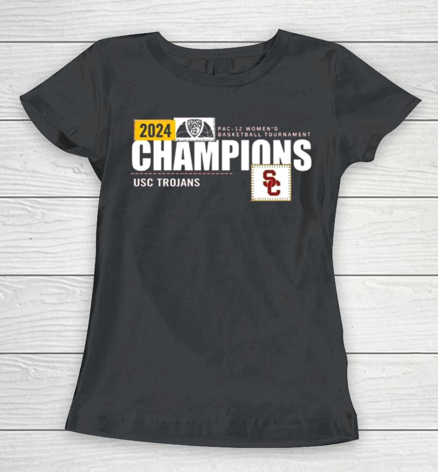 Usc Trojans 2024 Pac 12 Women’s Basketball Conference Tournament Champions Locker Room Women T-Shirt