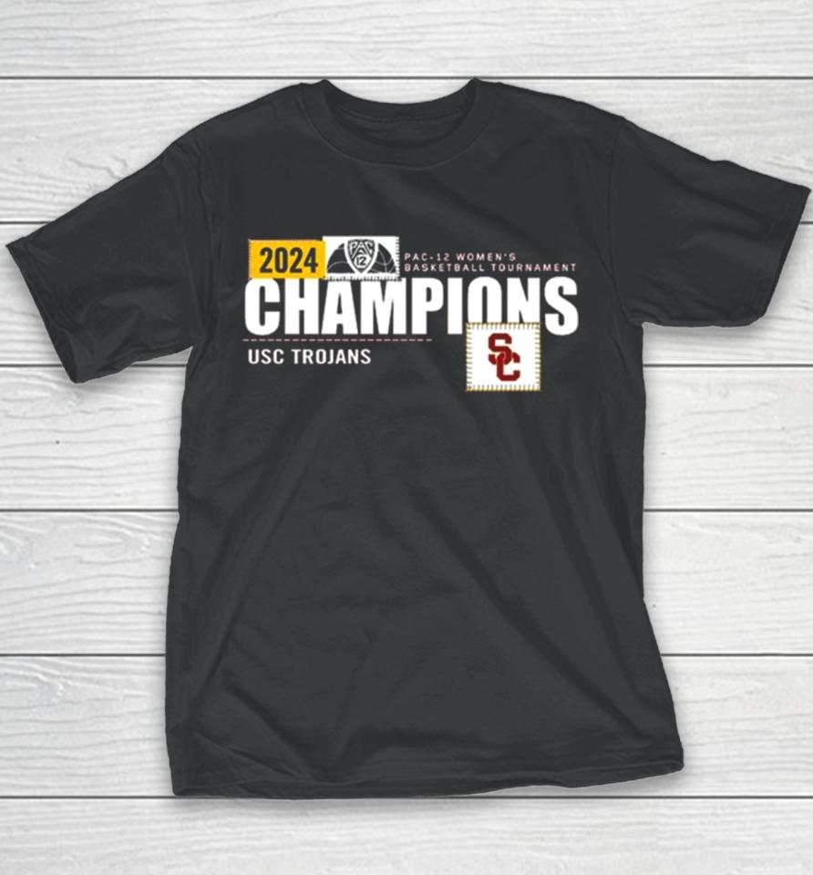 Usc Trojans 2024 Pac 12 Women’s Basketball Conference Tournament Champions Locker Room Youth T-Shirt