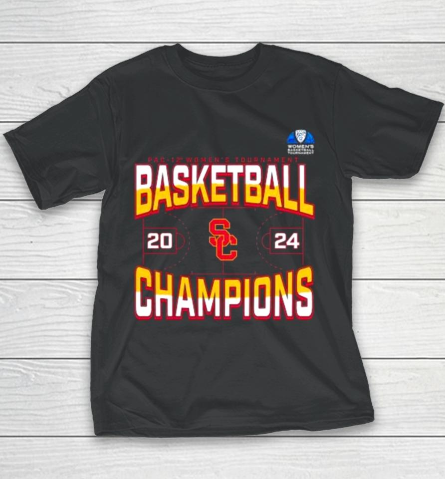 Usc Trojans 2024 Pac 12 Women’s Basketball Conference Tournament Champions Three Pointer Youth T-Shirt