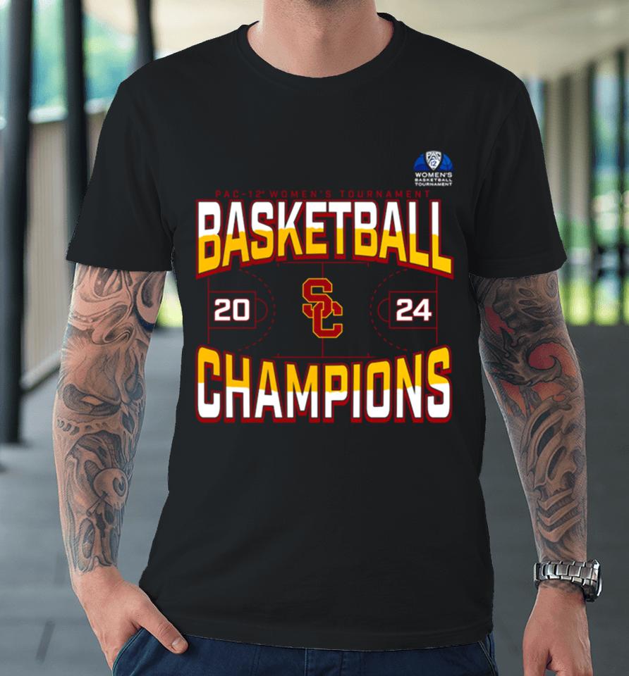Usc Trojans 2024 Pac 12 Women’s Basketball Conference Tournament Champions Three Pointer Premium T-Shirt