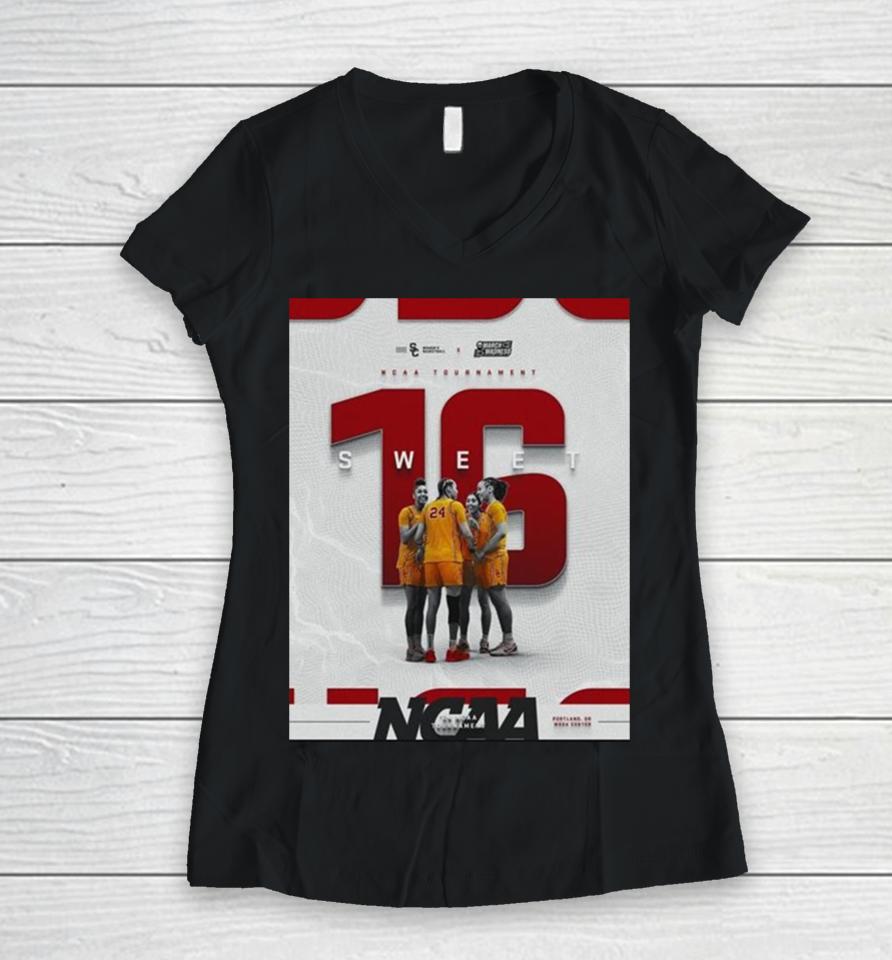 Usc Trojans Advanced To Sweet 16 Ncaa March Madness Women Basketball Tournament Women V-Neck T-Shirt