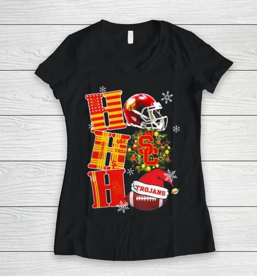 Usc Trojans Ncaa Ho Ho Ho Christmas Women V-Neck T-Shirt