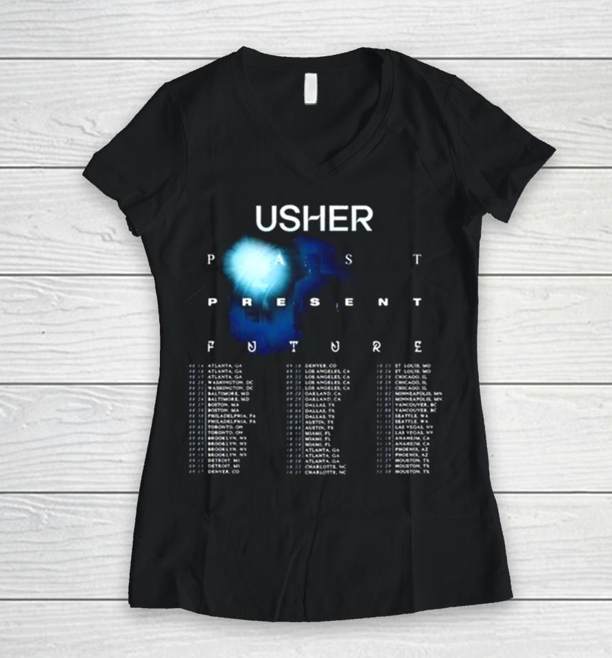 Usher Past Present Future 2024 Tour Performance Schedule Women V-Neck T-Shirt