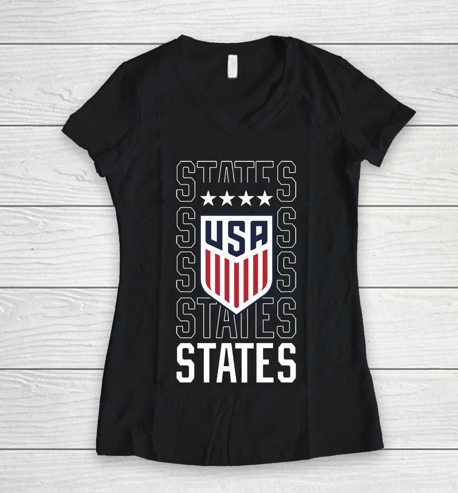 Uswnt Store States States States States States Usa Women V-Neck T-Shirt