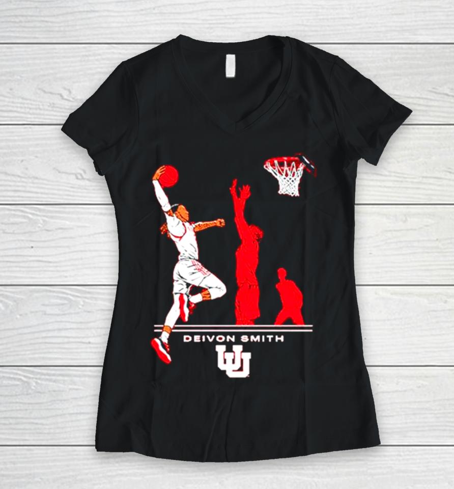 Utah Basketball Deivon Smith Superstar Pose Women V-Neck T-Shirt