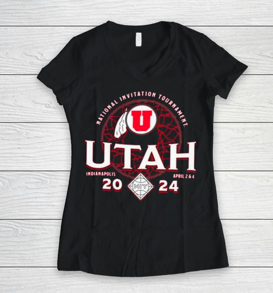 Utah Utes 2024 Division I Men’s Basketball Postseason Nit Champion Women V-Neck T-Shirt