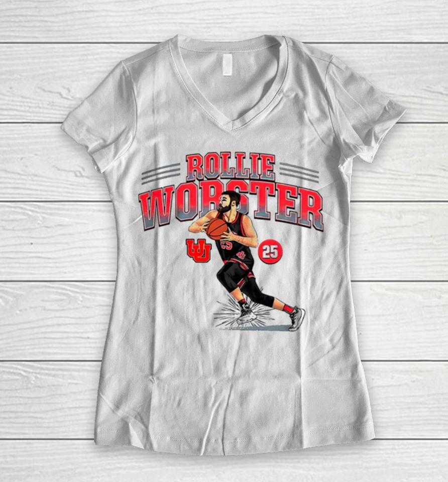 Utah Utes Rollie Worster Men’s Basketball Women V-Neck T-Shirt