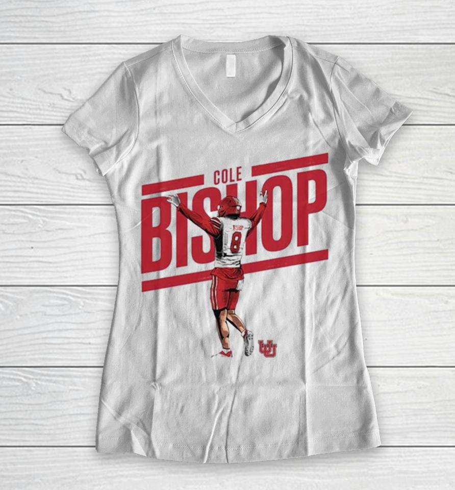 Ute Utah Football Cole Bishop #8 Women V-Neck T-Shirt