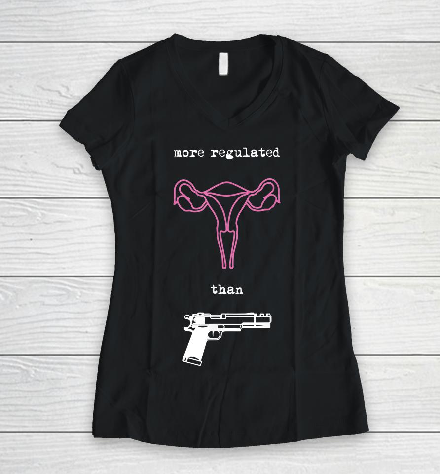 Uterus More Regulated Than Guns Pro Choice Reproductive Women V-Neck T-Shirt