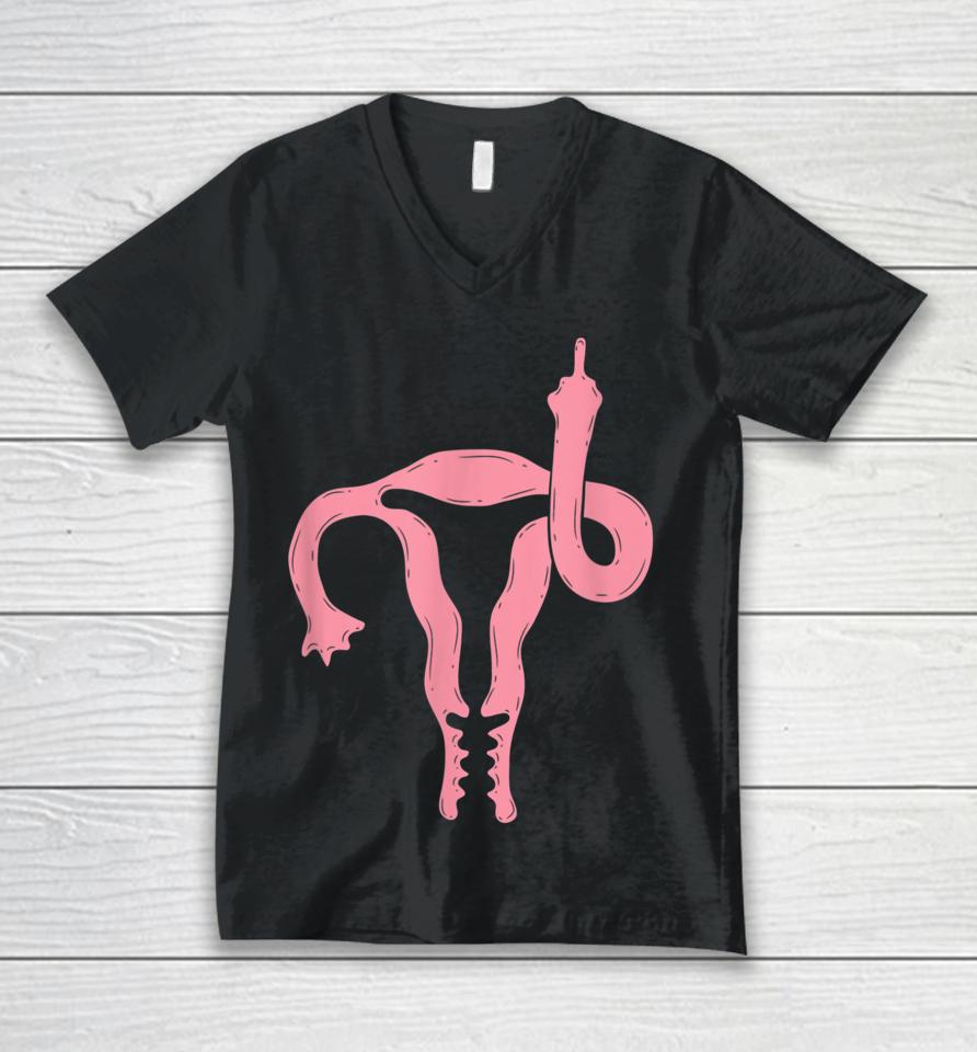 Uterus Shows Middle Finger Unisex V-Neck T-Shirt