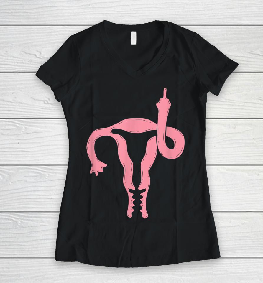 Uterus Shows Middle Finger Women V-Neck T-Shirt