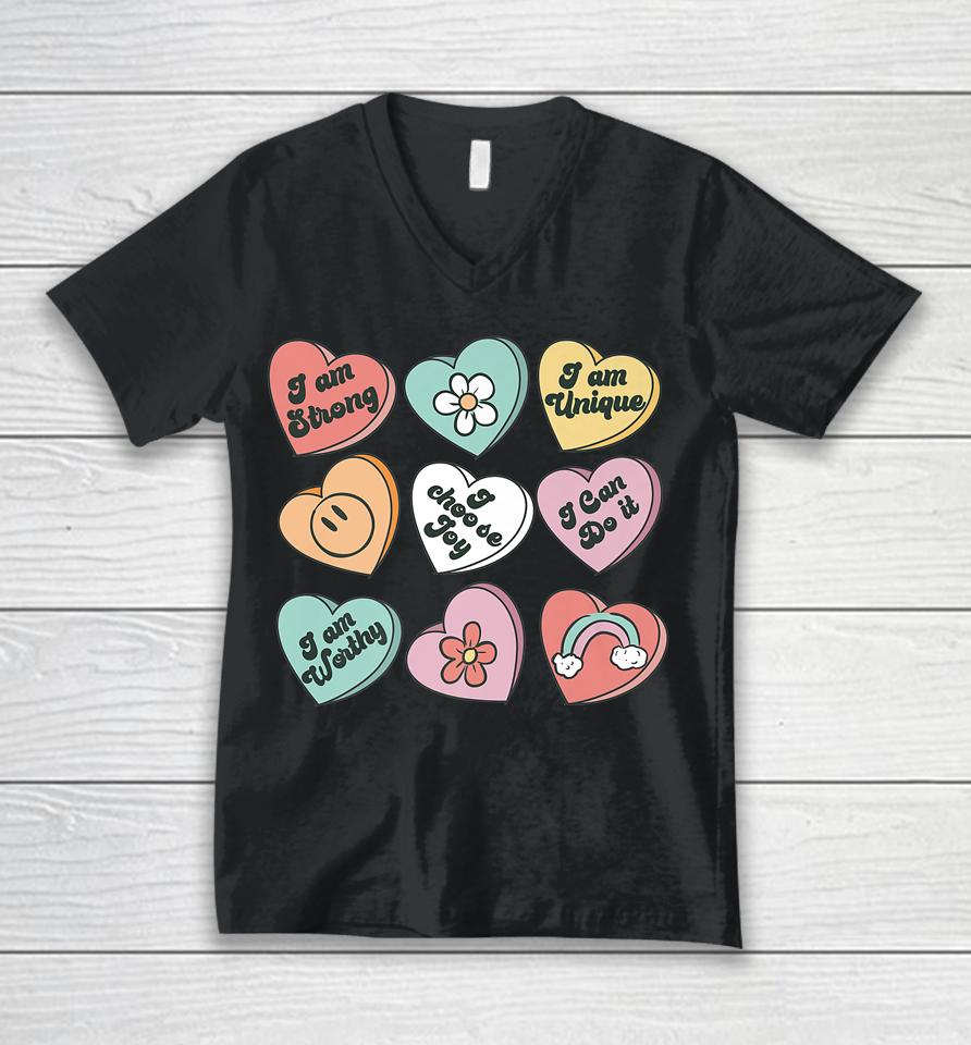 Valentine Candy Heart Chocolate Happy Valentine's Day Unisex V-Neck T-Shirt