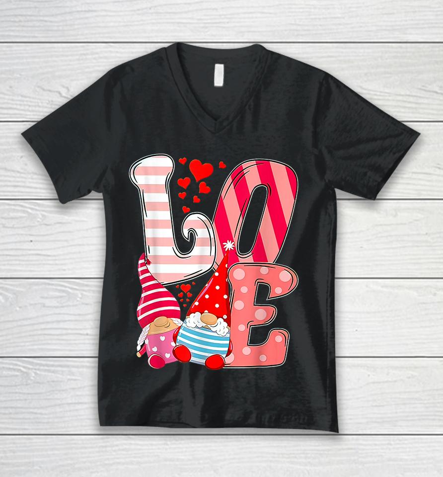 Valentine Gnomes Holding Hearts Valentine's Day Unisex V-Neck T-Shirt