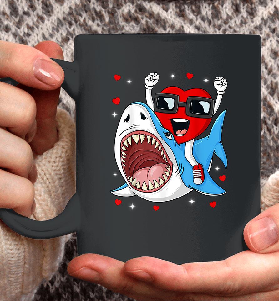Valentines Day Heart Riding Shark Coffee Mug