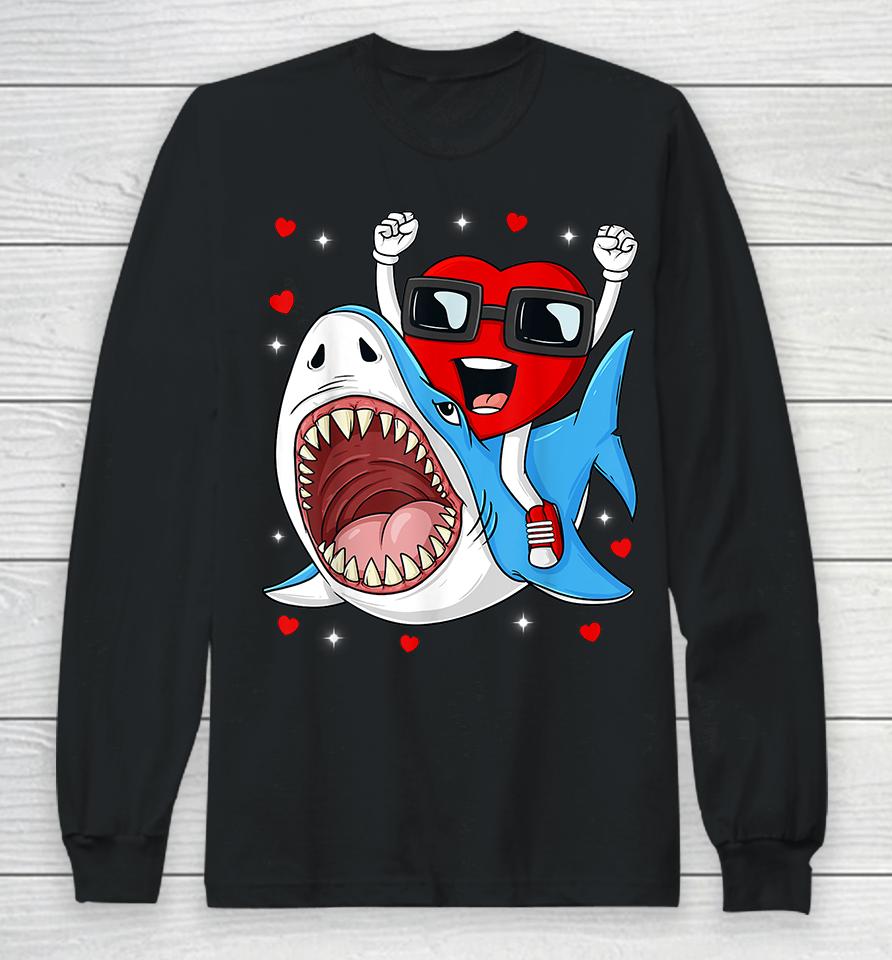 Valentines Day Heart Riding Shark Long Sleeve T-Shirt
