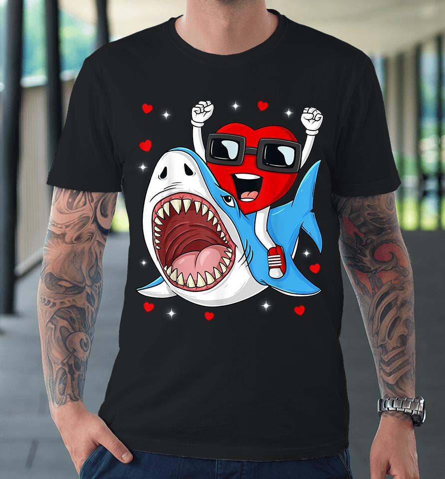 Valentines Day Heart Riding Shark Premium T-Shirt