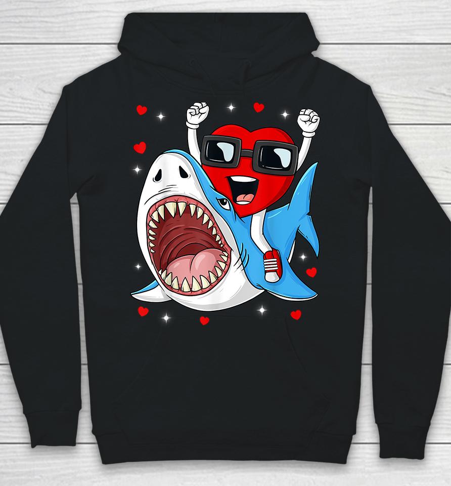Valentines Day Heart Riding Shark Hoodie