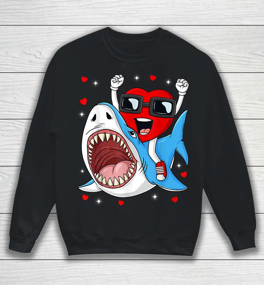 Valentines Day Heart Riding Shark Sweatshirt