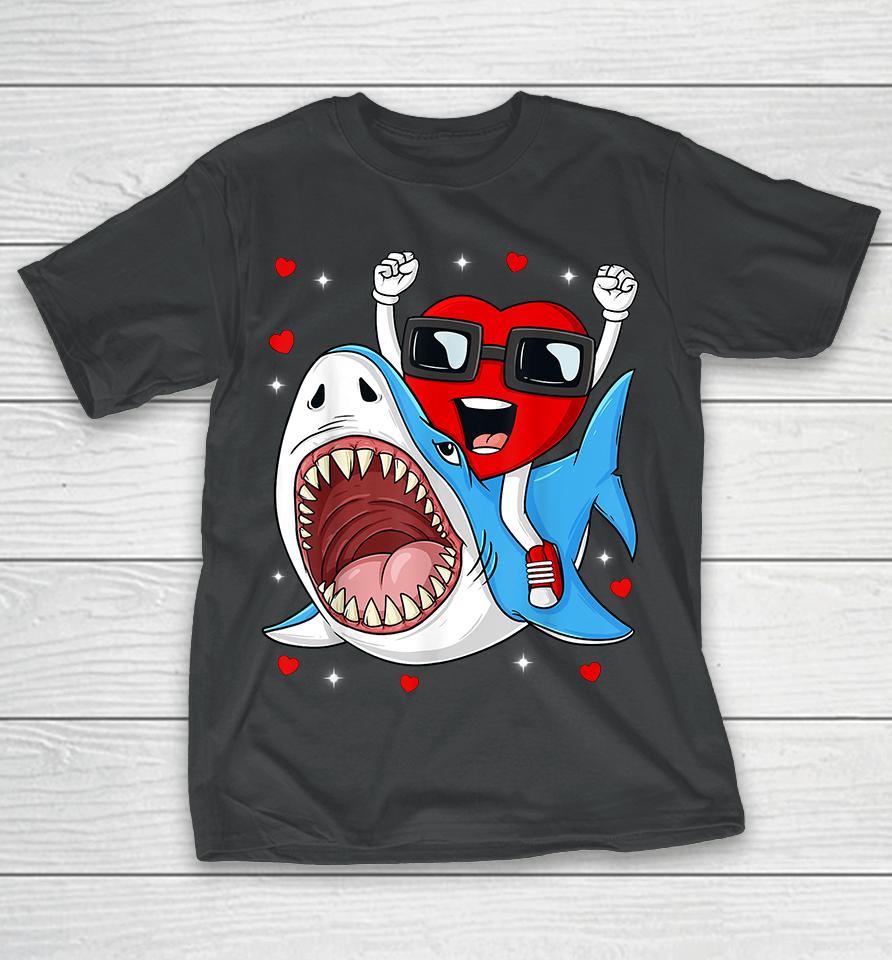 Valentines Day Heart Riding Shark T-Shirt