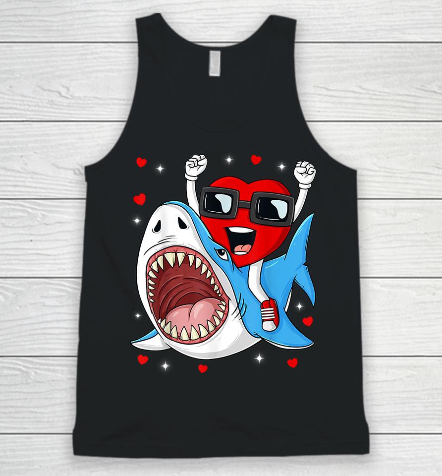 Valentines Day Heart Riding Shark Unisex Tank Top