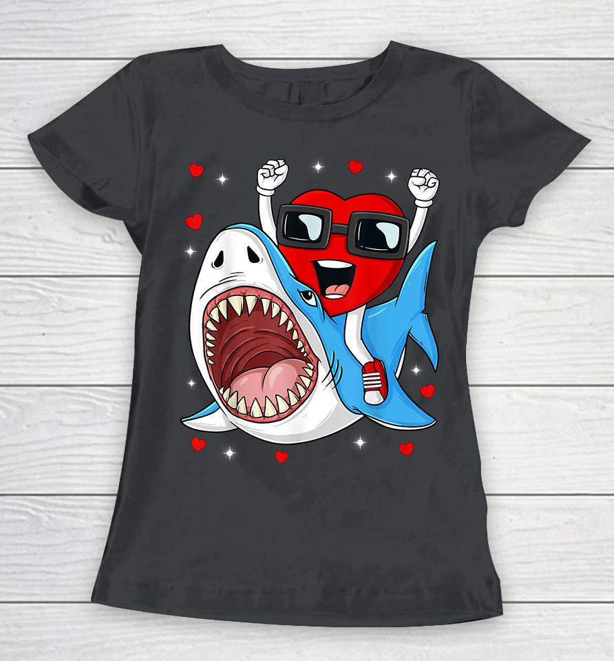 Valentines Day Heart Riding Shark Women T-Shirt