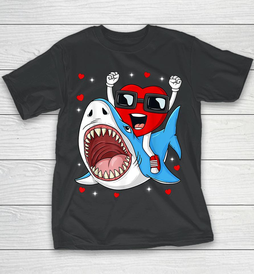 Valentines Day Heart Riding Shark Youth T-Shirt