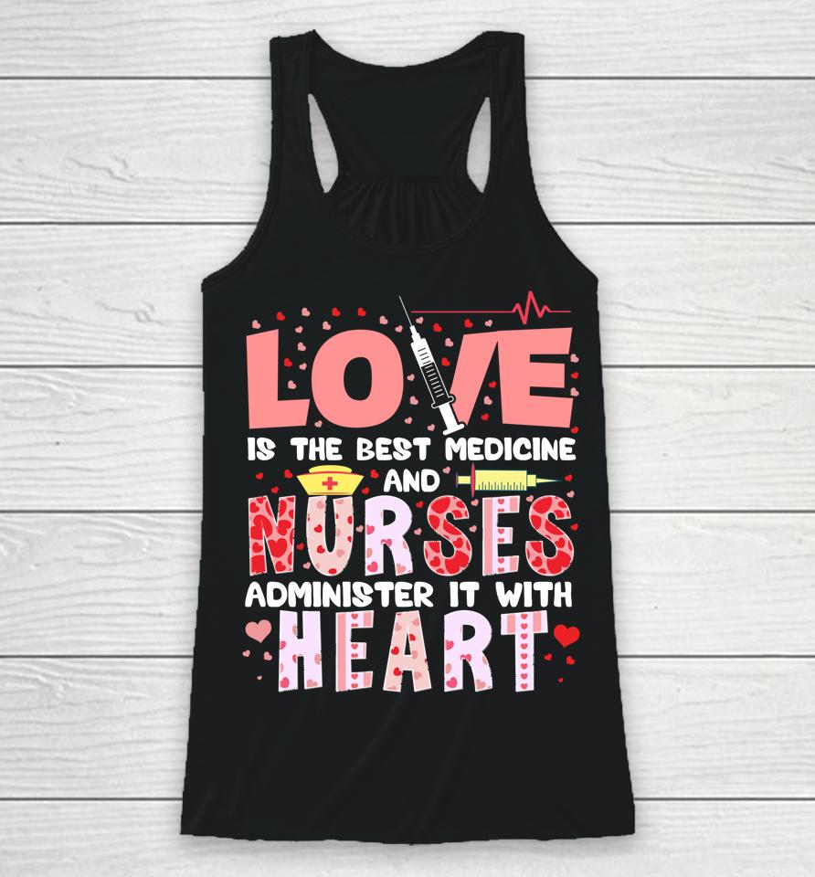Valentines Day Nurse Heart Funny Nursing Scrub Top Rn Women Racerback Tank