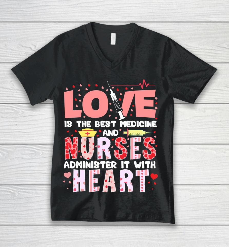 Valentines Day Nurse Heart Funny Nursing Scrub Top Rn Women Unisex V-Neck T-Shirt