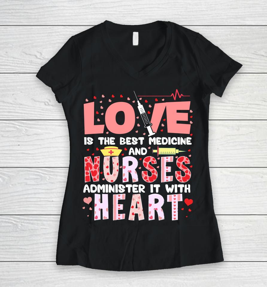 Valentines Day Nurse Heart Funny Nursing Scrub Top Rn Women Women V-Neck T-Shirt
