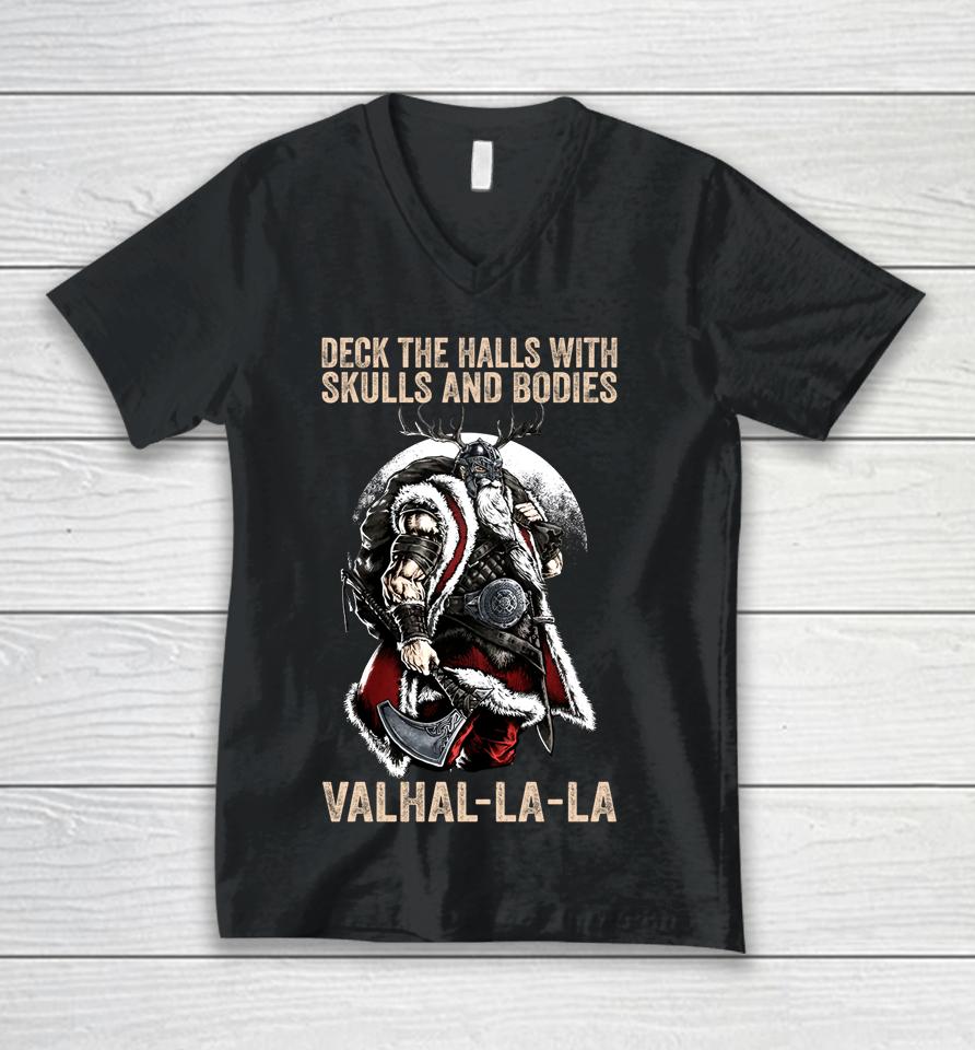 Valhalla-La Deck The Halls With Skulls And Bodies Vintage Unisex V-Neck T-Shirt