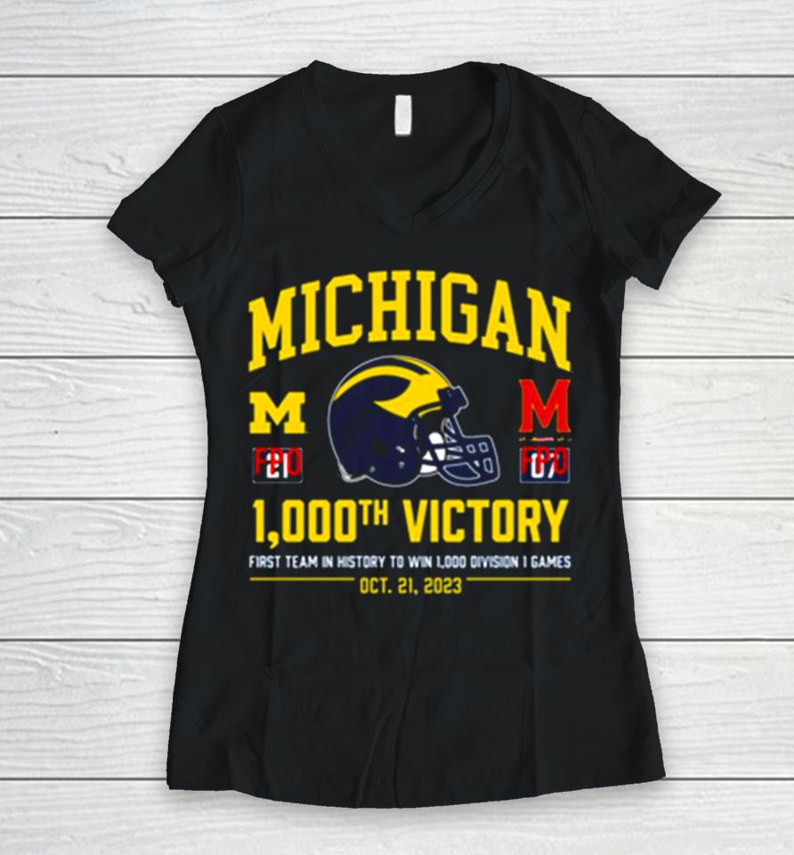 Valiant University Of Michigan Football 1000Th Win 2023 Women V-Neck T-Shirt