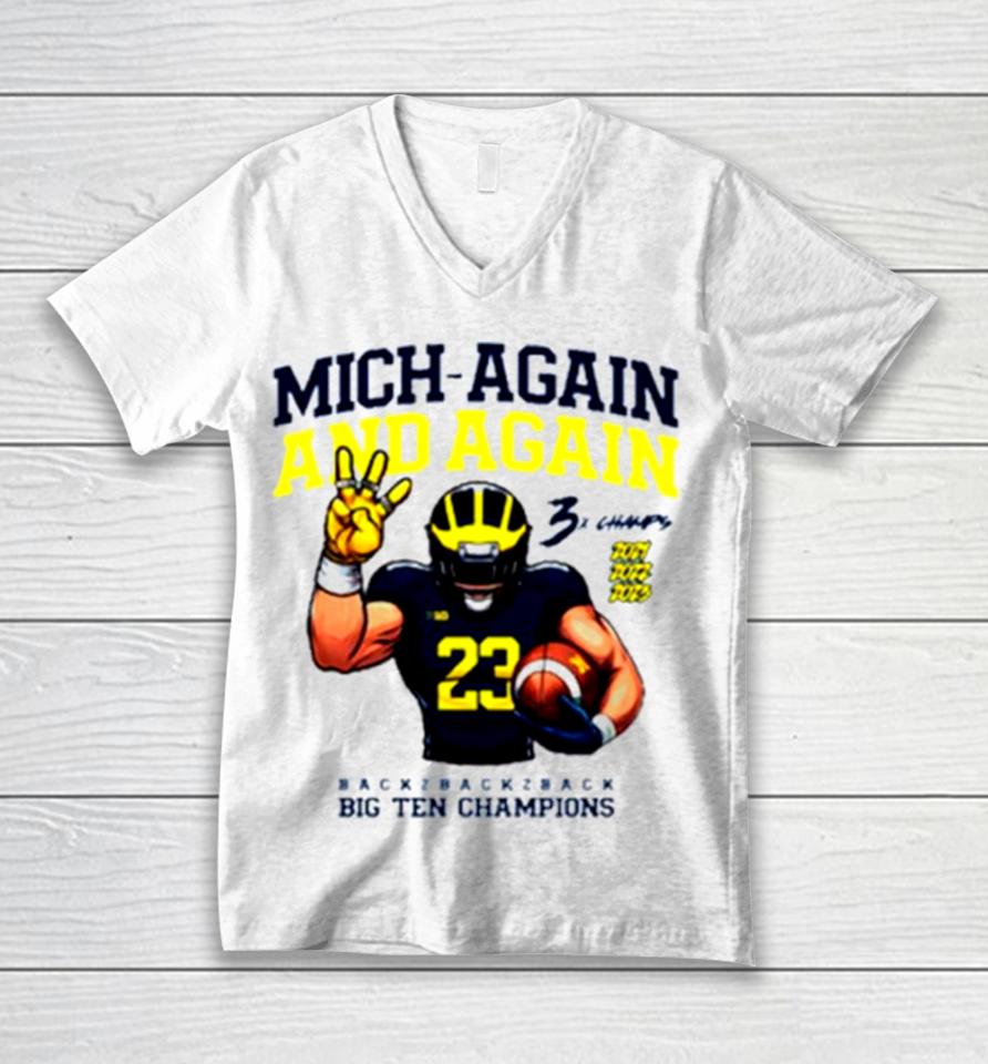 Valiant University Of Michigan Football Mich Again And Again 2023 Big Ten Champions Unisex V-Neck T-Shirt