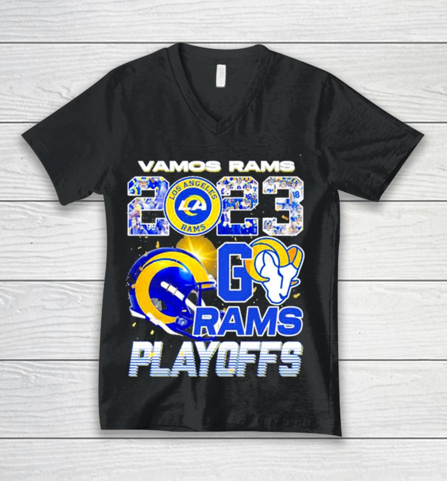 Vamos Rams 2023 Nfl Playoffs Go Los Angeles Rams Helmet Unisex V-Neck T-Shirt