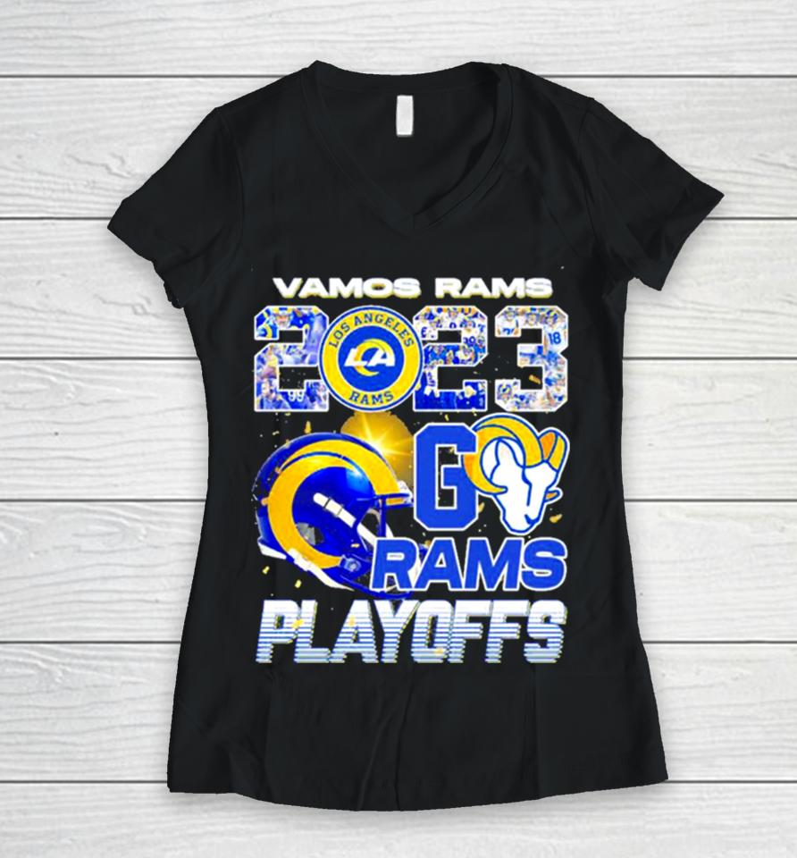 Vamos Rams 2023 Nfl Playoffs Go Los Angeles Rams Helmet Women V-Neck T-Shirt