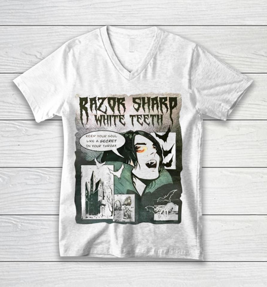 Vampire Razor Sharp White Teeth Unisex V-Neck T-Shirt