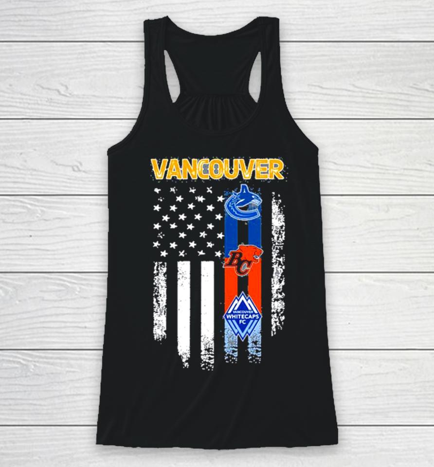 Vancouver Sports Vancouver Canucks, Vancouver Whitecaps Fc And Bc Lions Flag Racerback Tank