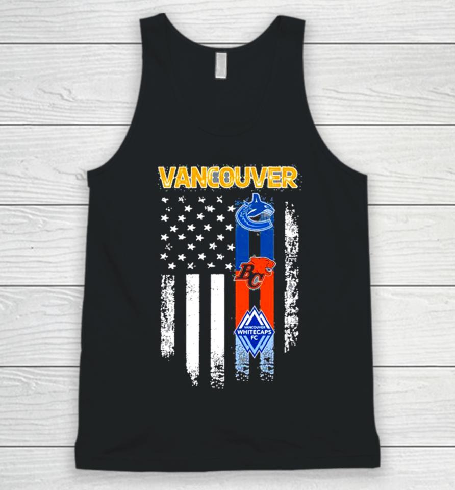 Vancouver Sports Vancouver Canucks, Vancouver Whitecaps Fc And Bc Lions Flag Unisex Tank Top