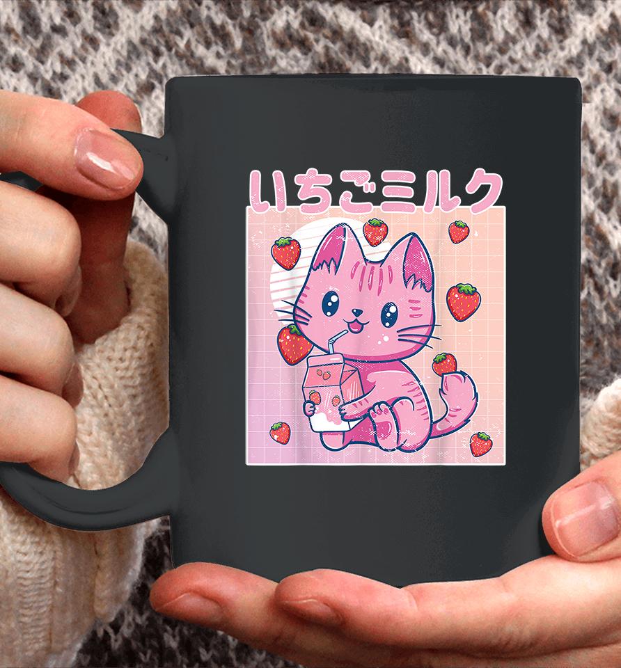 Vaporwave Strawberry Cat 90S Japanese Kawaii Strawberry Milk Coffee Mug