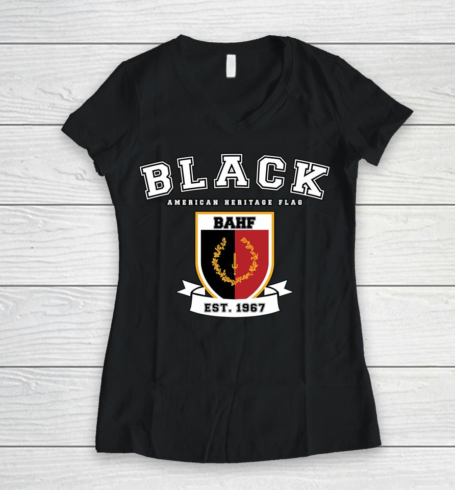 Varsity Black American Heritage Flag Women V-Neck T-Shirt