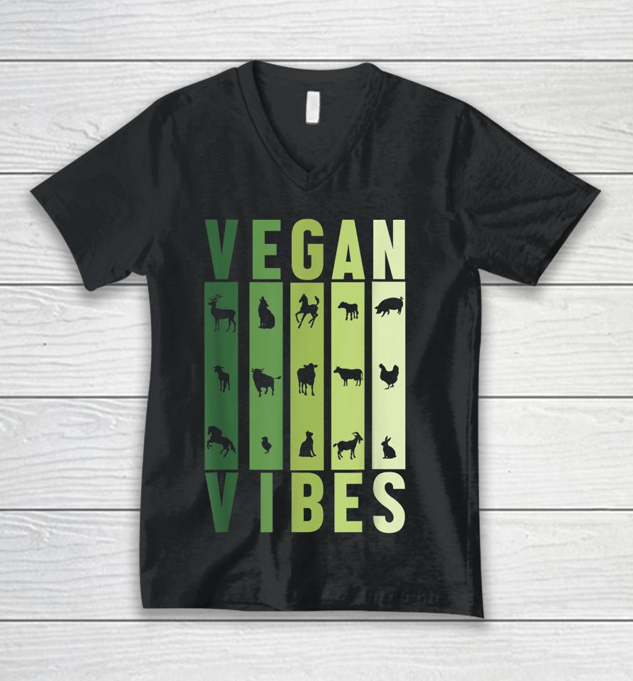 Vegan Vibes Animals Graphic Silhouette Unisex V-Neck T-Shirt
