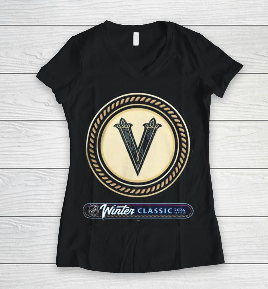 Vegas Golden Knights Logo 2024 Nhl Winter Classic Local Women V-Neck T-Shirt