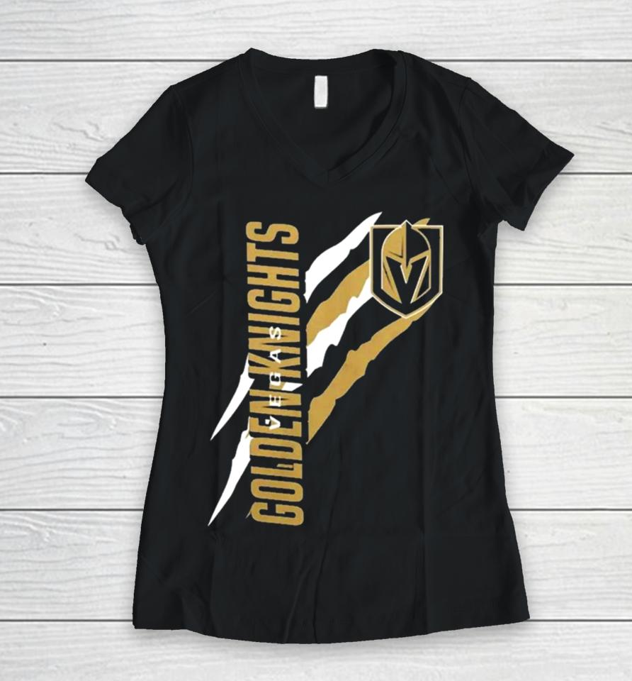 Vegas Golden Knights Starter Black Color Scratch Women V-Neck T-Shirt