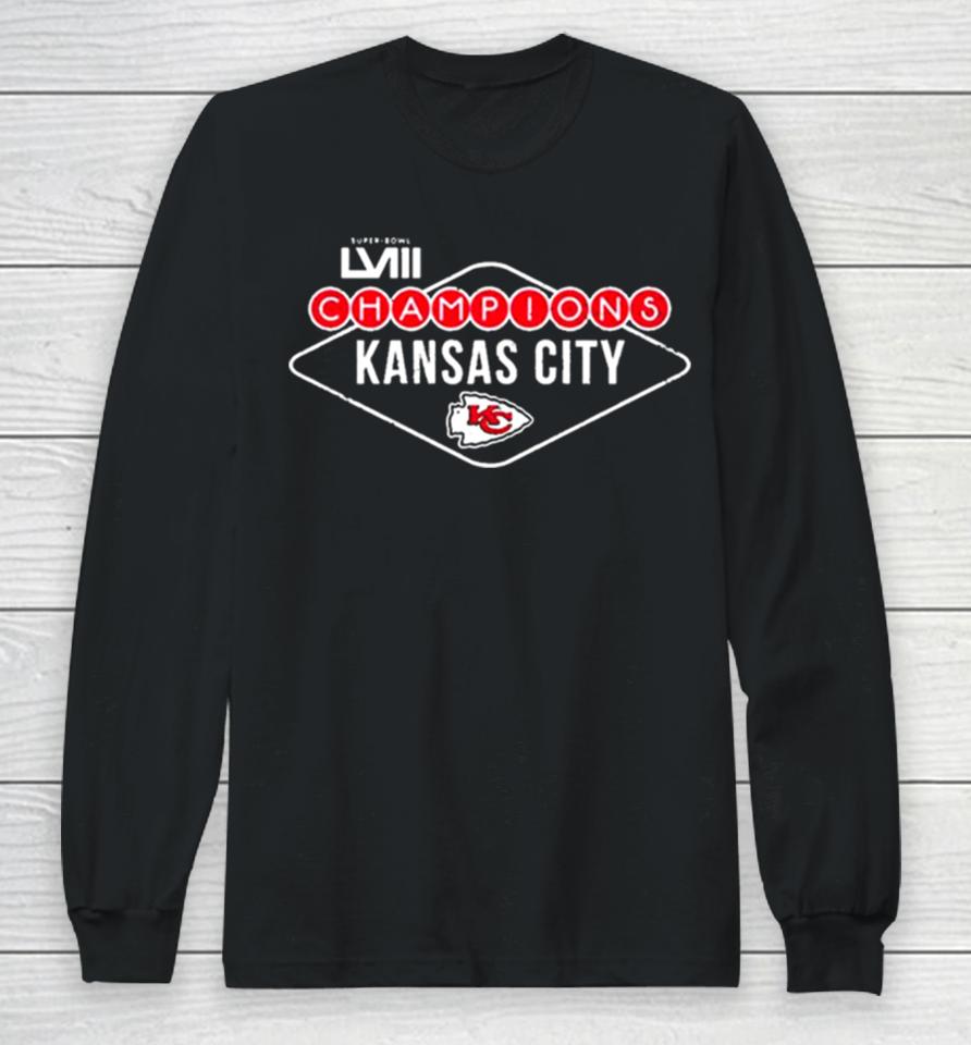 Vegas Sign Kansas City Chiefs Super Bowl Lviii Champions Long Sleeve T-Shirt