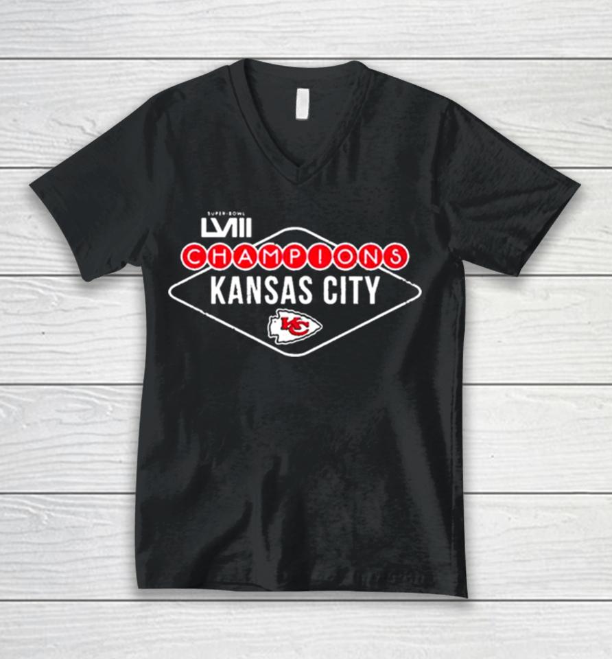 Vegas Sign Kansas City Chiefs Super Bowl Lviii Champions Unisex V-Neck T-Shirt
